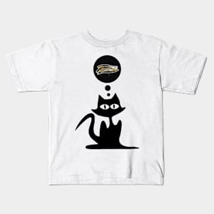 Black cat needs some sardines Kids T-Shirt